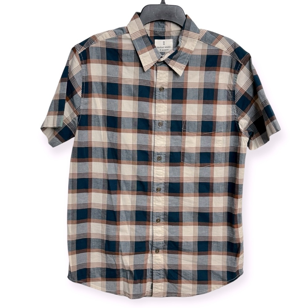 Mutual Weave Casual Plaid Button-Down Shirt - Blue and Brown‎ Size M